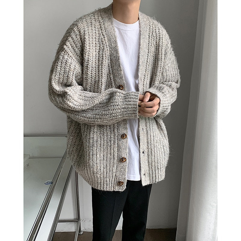 Autumn Winter V-neck Cardigan Oversized Casual Sweatercoat New Knitted Sweater Pullover Hip Hop Streetwear Loose Knitwear Tops