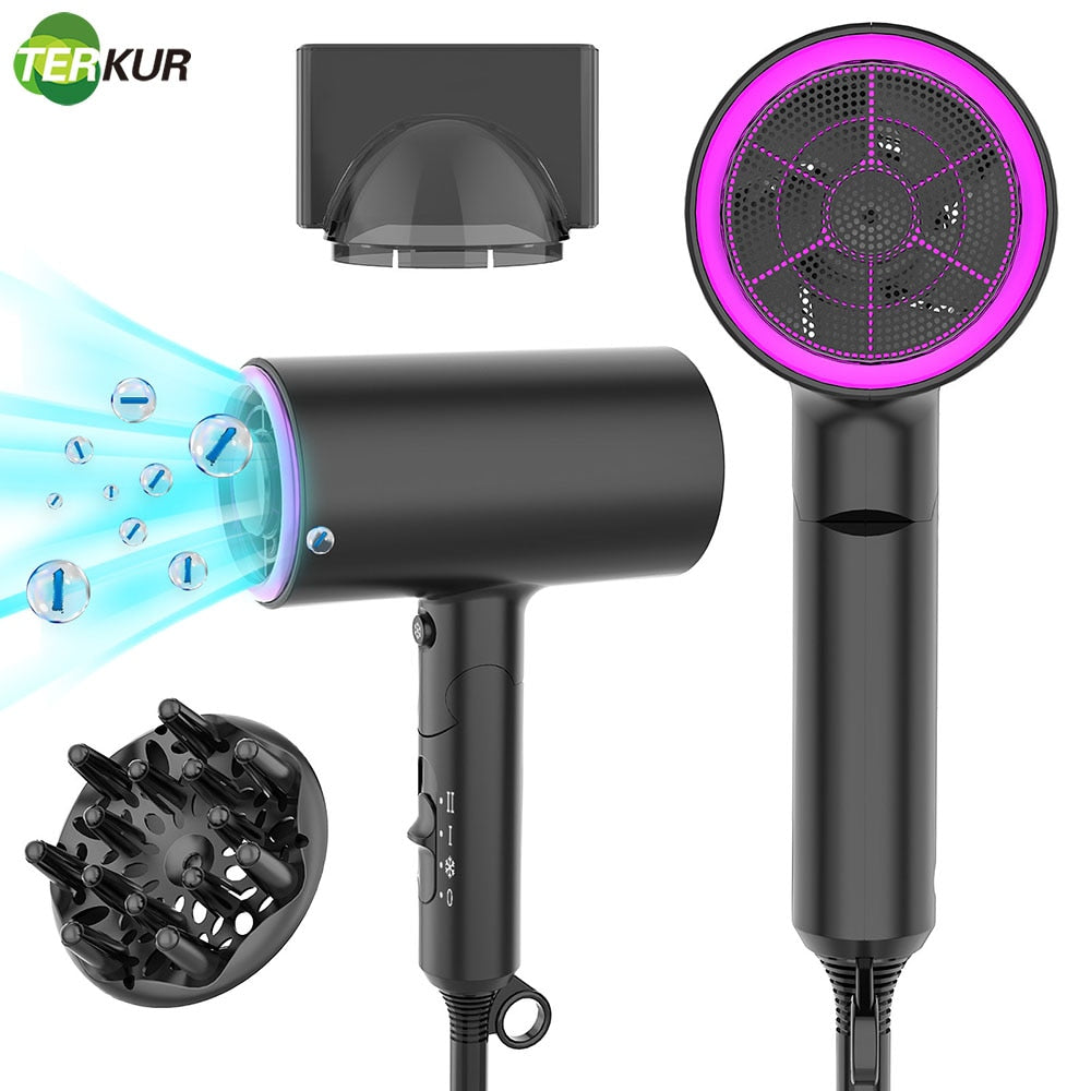 Travel Hair Dryer Folding Negative Ion Blower 1800W Portable Light Weight Compact Size Quiet Small Drys Quickly with 2 Nozzles