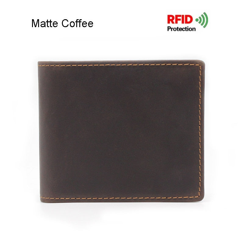 Men&#39;s Oil Wax Skin Wallet RFID Protection Man Vintage Cow Genuine Leather Wallet Male Handmade Billfold Coin Purse Short Wallet