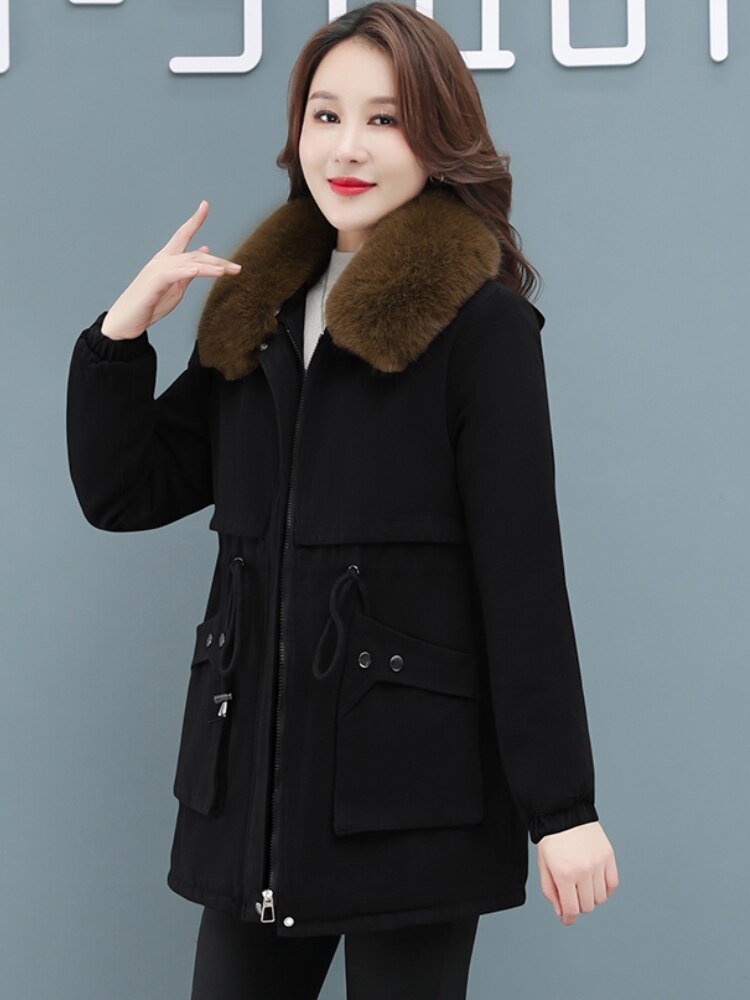 Thickened Winter Coat Women Warm Female Clothing Jackets for Women 2022 Fashion Coats Parkas Women Fur Collar Waist Womens Tops