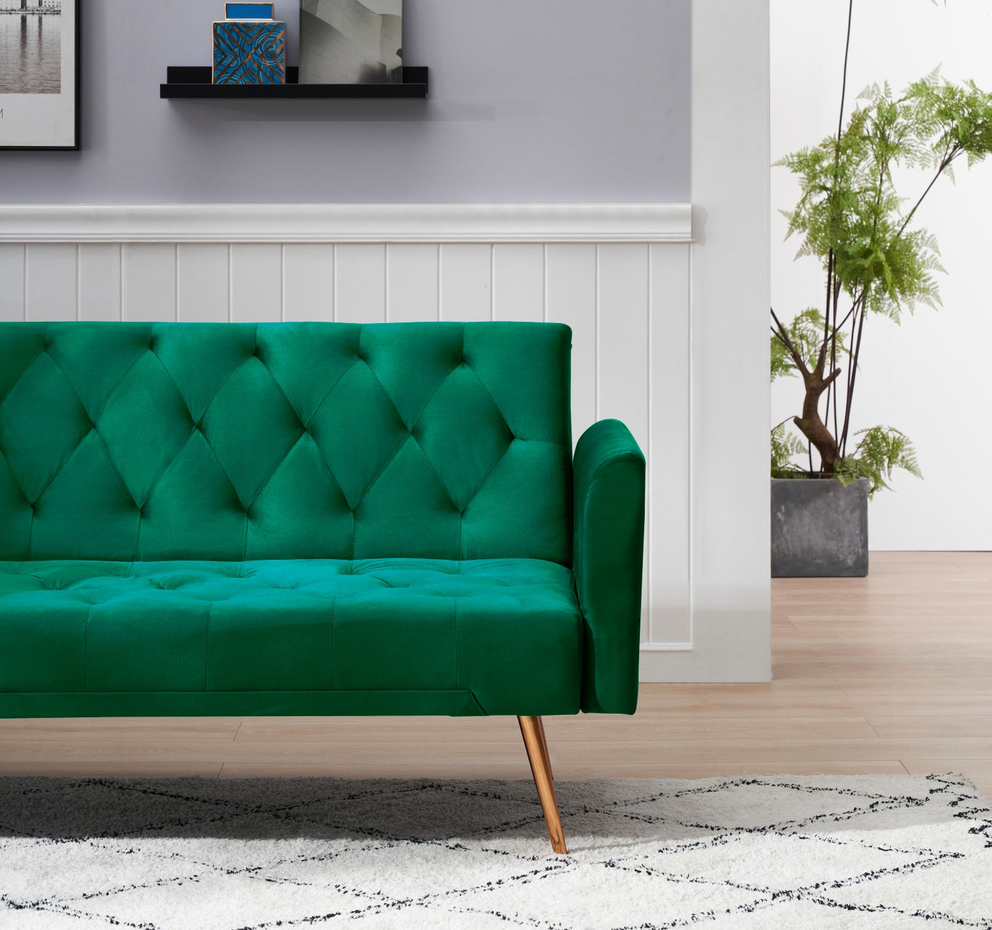 Modern Variable Bed Sofa Multifunctional Soft Velvet Folding Sofa Home Living Room Furniture Durable Conical Legs Futon Sofa