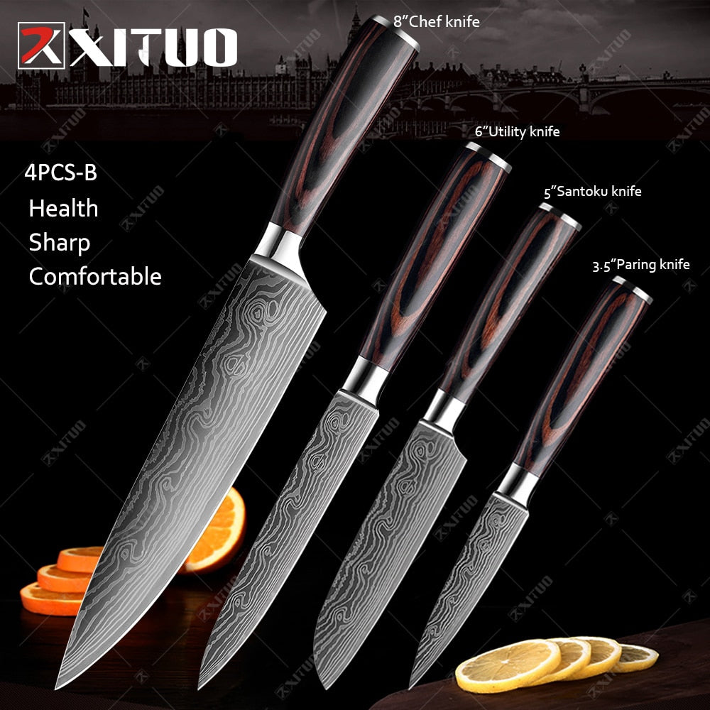 XITUO Kitchen Knives set 1-10PCS Chef knife High Carbon Stainless Steel Santoku knife Sharp Cleaver Slicing Knife Best Choice