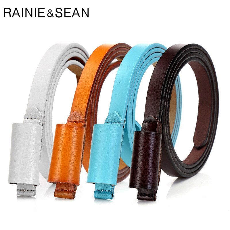 RAINIE SEAN Thin Real Leather Women Belt Korean Casual Ladies Knot Belts for Dresses Autumn Camel Self Tie Strap Accessories