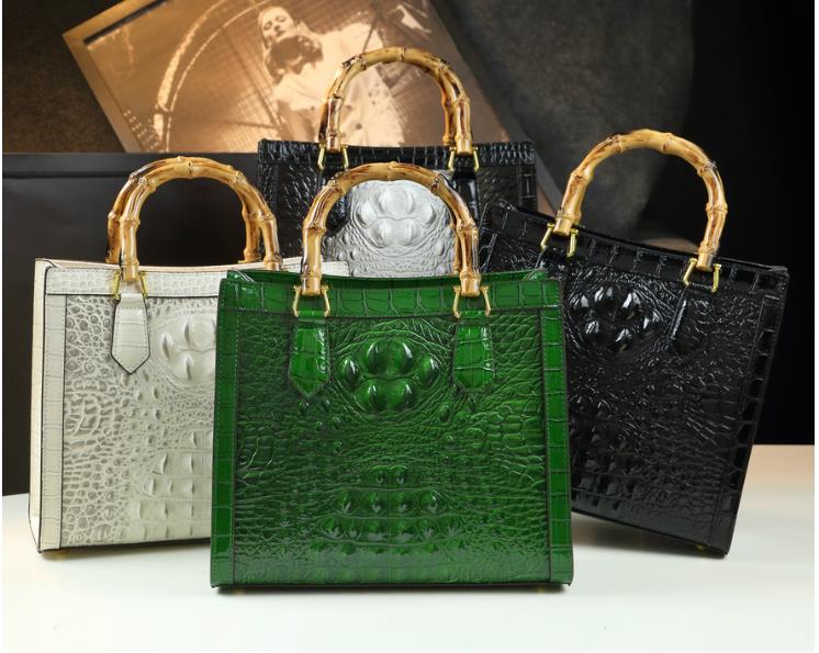 Brand Genuine Leather Bamboo Women&#39;s Bag Crocodile Pattern Ladies Handbag Portable Tote Bag Mom Tide Shoulder Messenger Bags