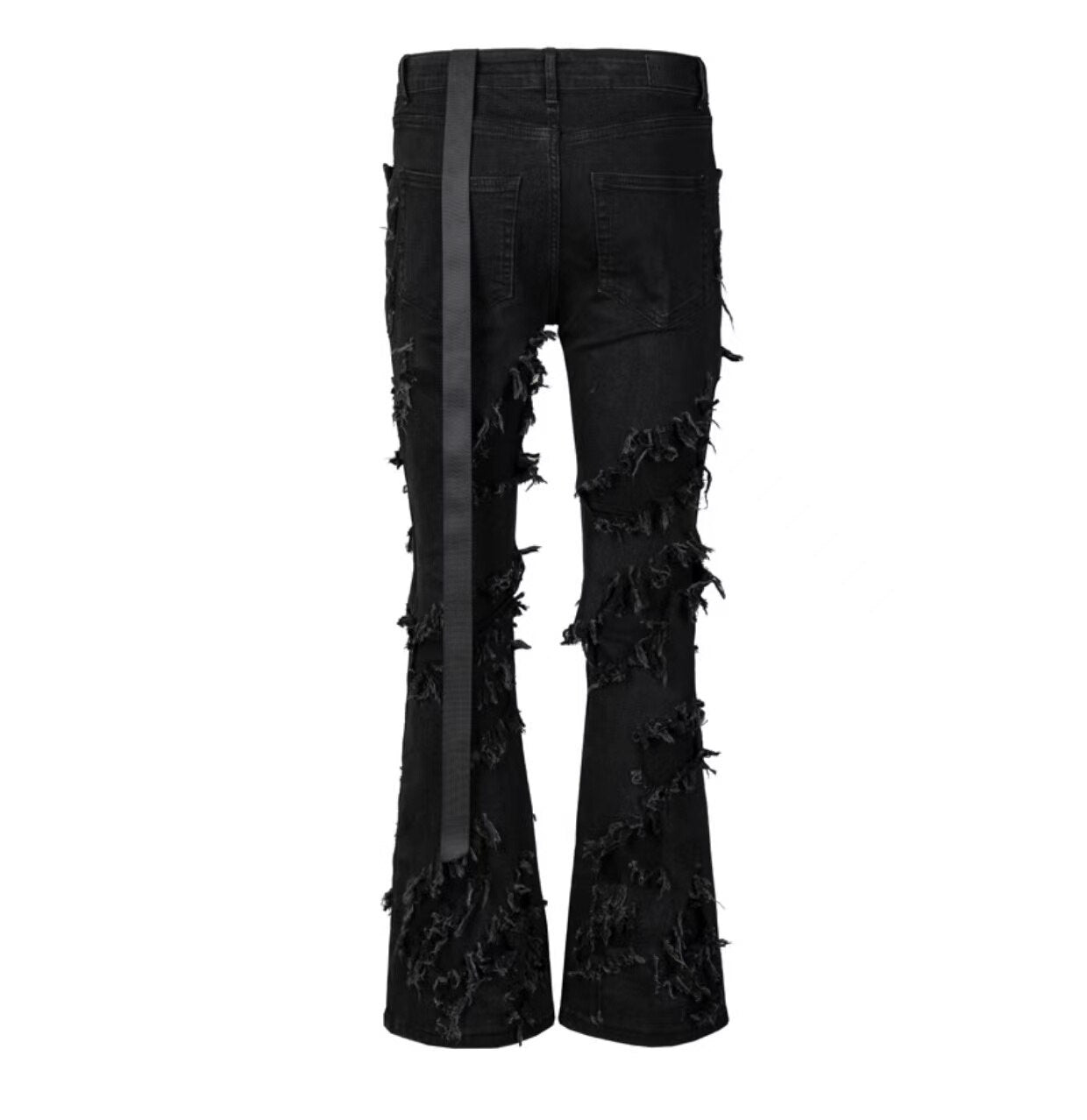 ins dark series washed and distressed raw edge jeans men&#39;s streetwear hip-hop stitching flared pants patchwork jeans