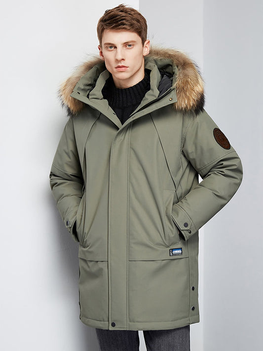 Big Fur Collar White Duck Down Jacket, Men Thick Winter Coat, NEW Male Warm Parka, Windproof Top Quality Big Pockets -30 degrees