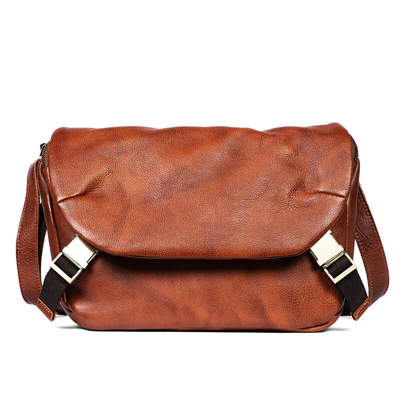 Soft Leather Men&#39;s Bag Messenger Bag Men&#39;s Ins Fashionable Shoulder Crossbody Bag Retro Casual Vegetable Tanning Leather Bags