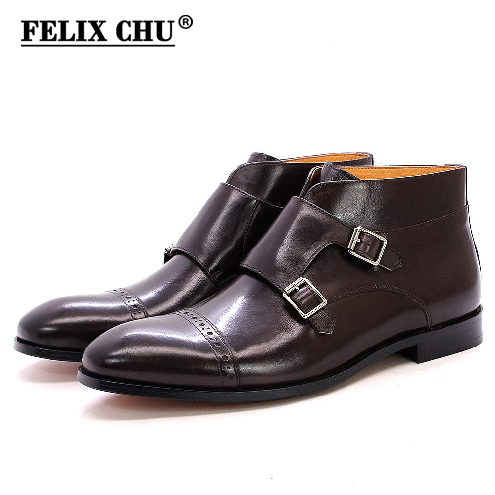 Fashion Men Ankle Boots Buckle Monk Strap Mens Formal Dress Leather Shoes Western Boots Motorcycle Boots Casual Shoes for Men