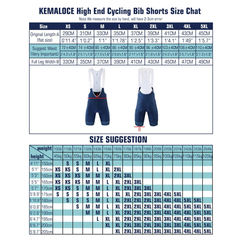 KEMALOCE Men Cycling Bib Shorts Blank Blue&amp;Black 5D Gel Pad Mountain Bike Shorts High End Outdoor Breathable Bike Tight Knicker
