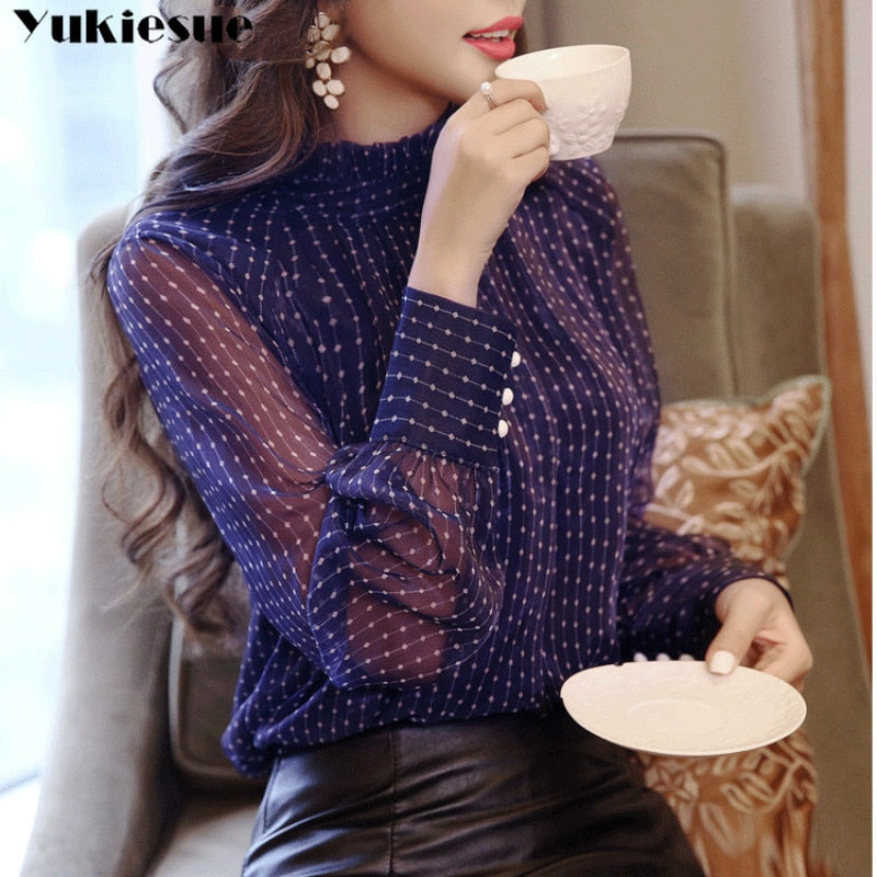 2021 summer woman top blusa mujer lace chiffon blouse women shirt long sleeve womens tops and blouses ladies