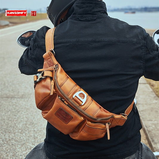 Portable B6 First Layer Cowhide Chest Bag Men&#39;s Real-Leather Bag Men&#39;s Cycling Bag Shoulder Bag Messenger Bags