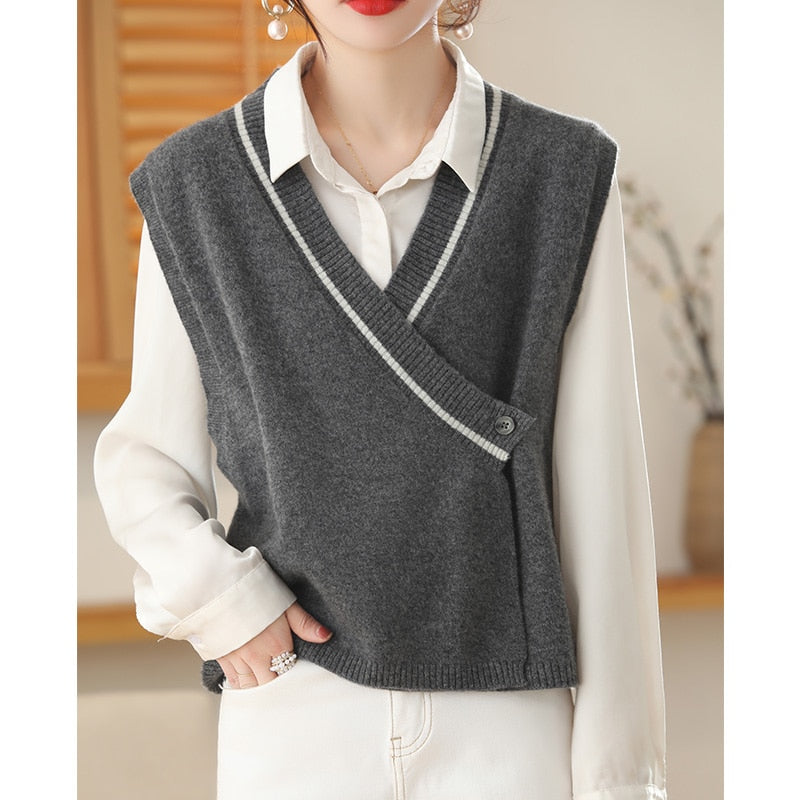 2023 New Kimono Vest Coat 100% Pure Wool Korean Fashion Versatile Age Reducing Vest Free Of Charge For Women