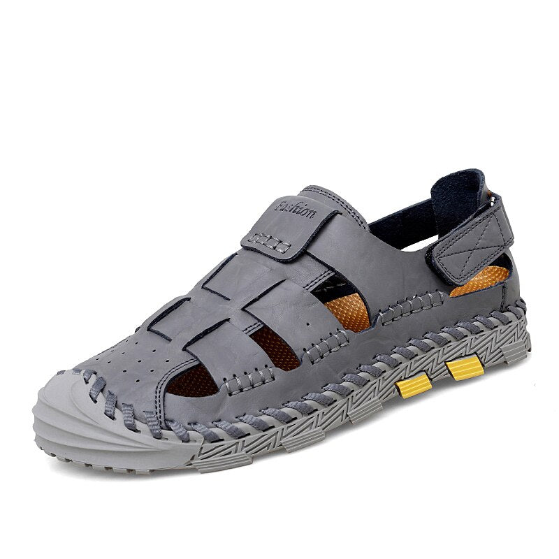 New Men&#39;s Leather Sandals 2023 Hot Sale Summer Business Casual Shoes Outdoor Beach Wading Slippers Men&#39;s Shoes Big Size 38-48