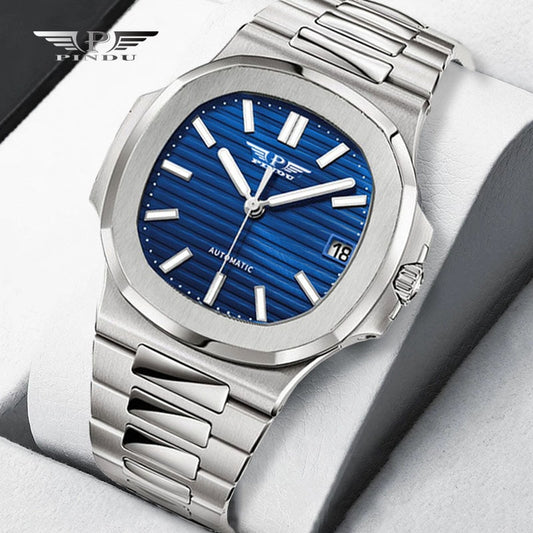 PINDU Top Brand Automatic Watch Men Stainless Steel Mechanical Mens Watch 50ATM Waterproof Watches for Men Classic Wrist Watch