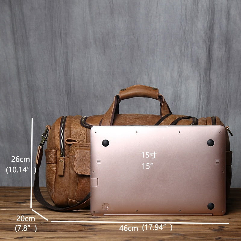 NZPJ Retro Men&#39;s Hand Luggage Bag Leather Travel Bag Top Layer Cowhide Large Capacity One Shoulder Messenger Bag Casual Laptop