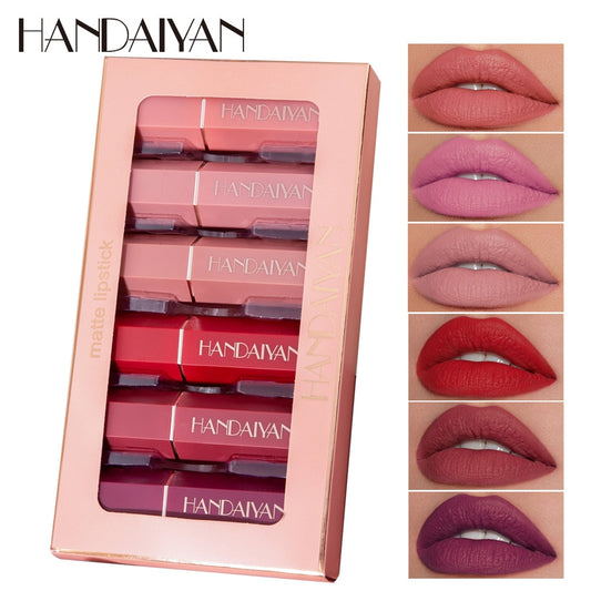 HANDAIYAN 6-piece Matte Matte Red Lipstick Set Wholesale Female Cosmetics Waterproof Lip Gloss Free of Charge Cotonete Lip Tint