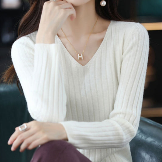 Women Sweater Long Sleeve Top Knitted Pullover V-Neck Fashion Sweater Woman Winter 2022 Basic Female Clothing Soild OL Sweaters