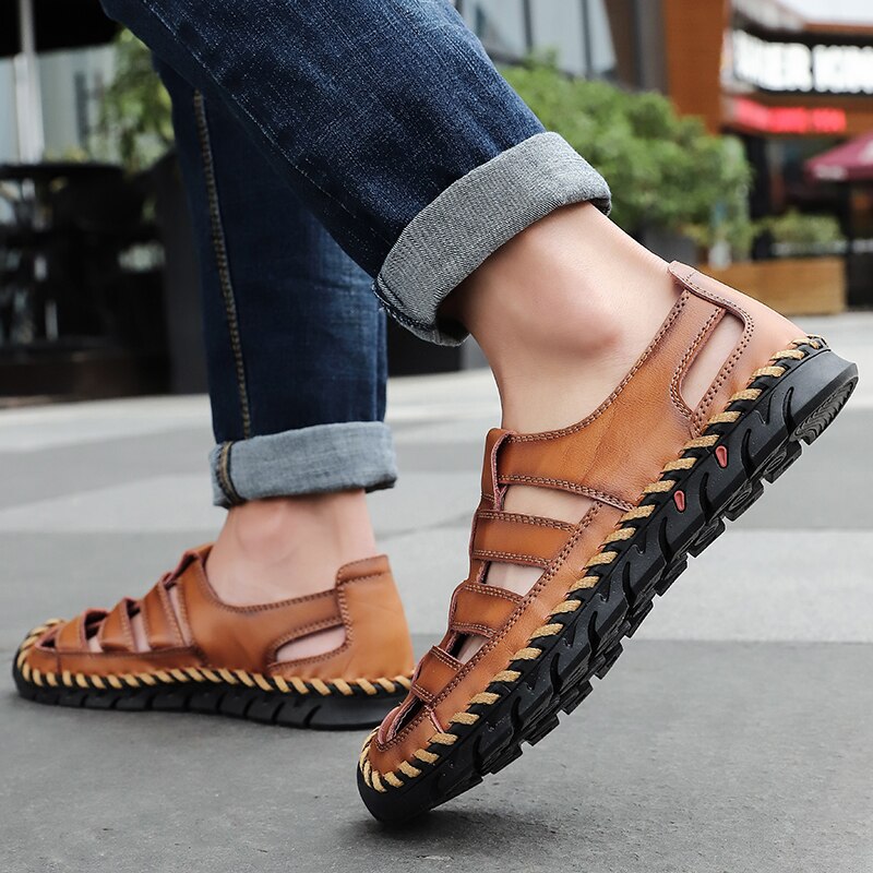 Classic Men&#39;s Sandals Summer Soft Sandals Luxury Men Shoes Genuine Leather Sandals Brand Big Size Soft Outdoor Men Roman Sandals