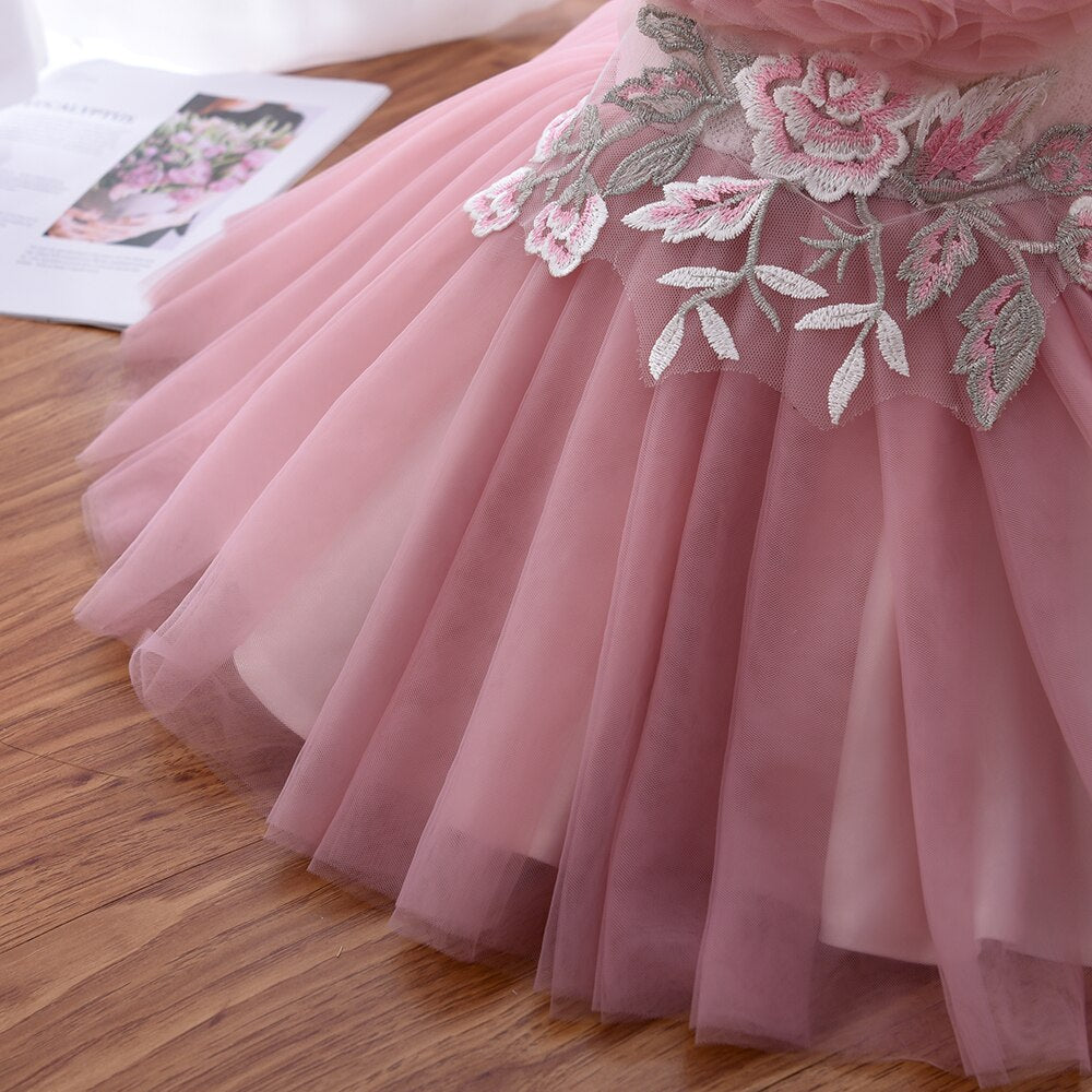 Yoliyolei Fluffy Collar Baby Girl Dress Flower Girl Wedding Dresses Party Ball Gown Appliques Kids Friendly Clothes with beading