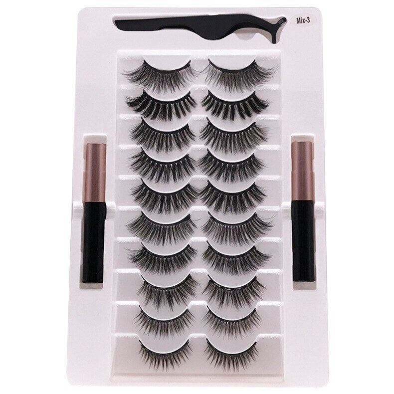 10 Pairs Magnetic Eyelashes Wholesale Makeup Set Natural Slender Set Glue-Free Magnetic Magnet False Eyelashes New Lash Boxes