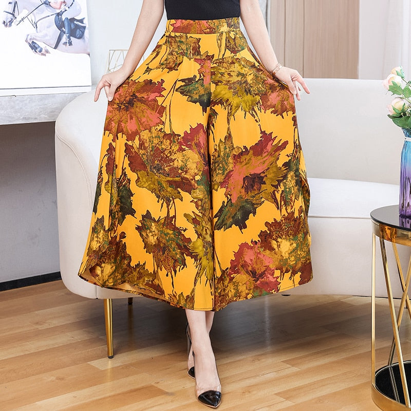 2023 New Summer Wide Leg Pants Women High Quality Loose Bohemian High Waist Skirt Pants Summer Vintage Trousers Women Bottoms