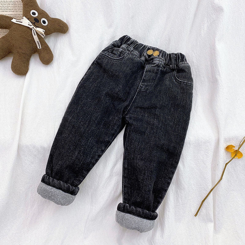 Baby Girls Jeans Kids Thicken Denim Pants Boys Casual Velvet Warm Jean Pant 2022 Winter Children&#39;s Thicken Clothing