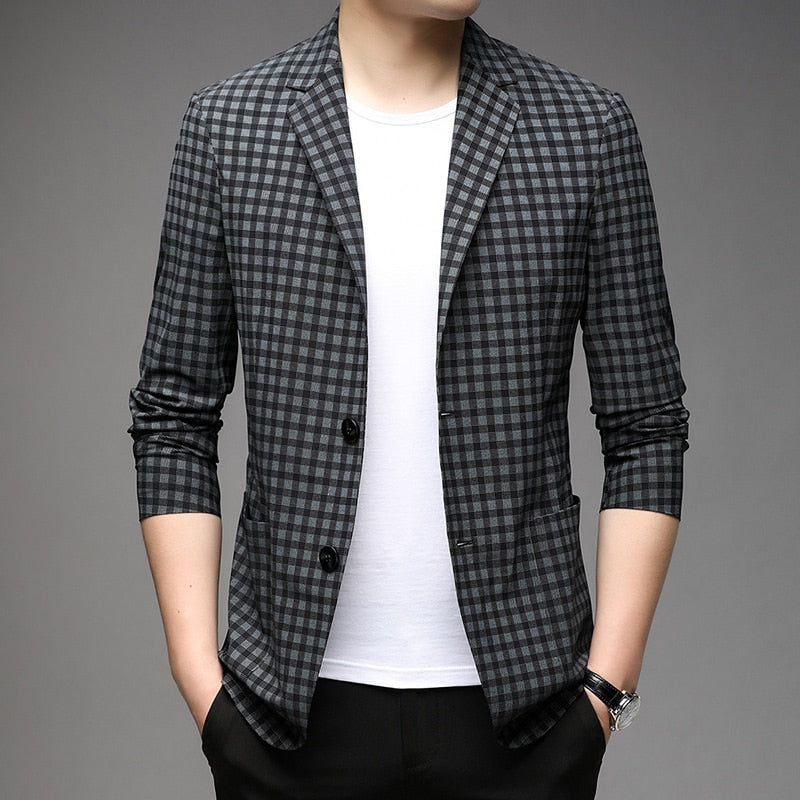 Top Grade Traceless Classic Expensive New Brand Casual Fashion Designer Suit For Men Blazer Jacket Plaid Coat Men&#39;s Clothing