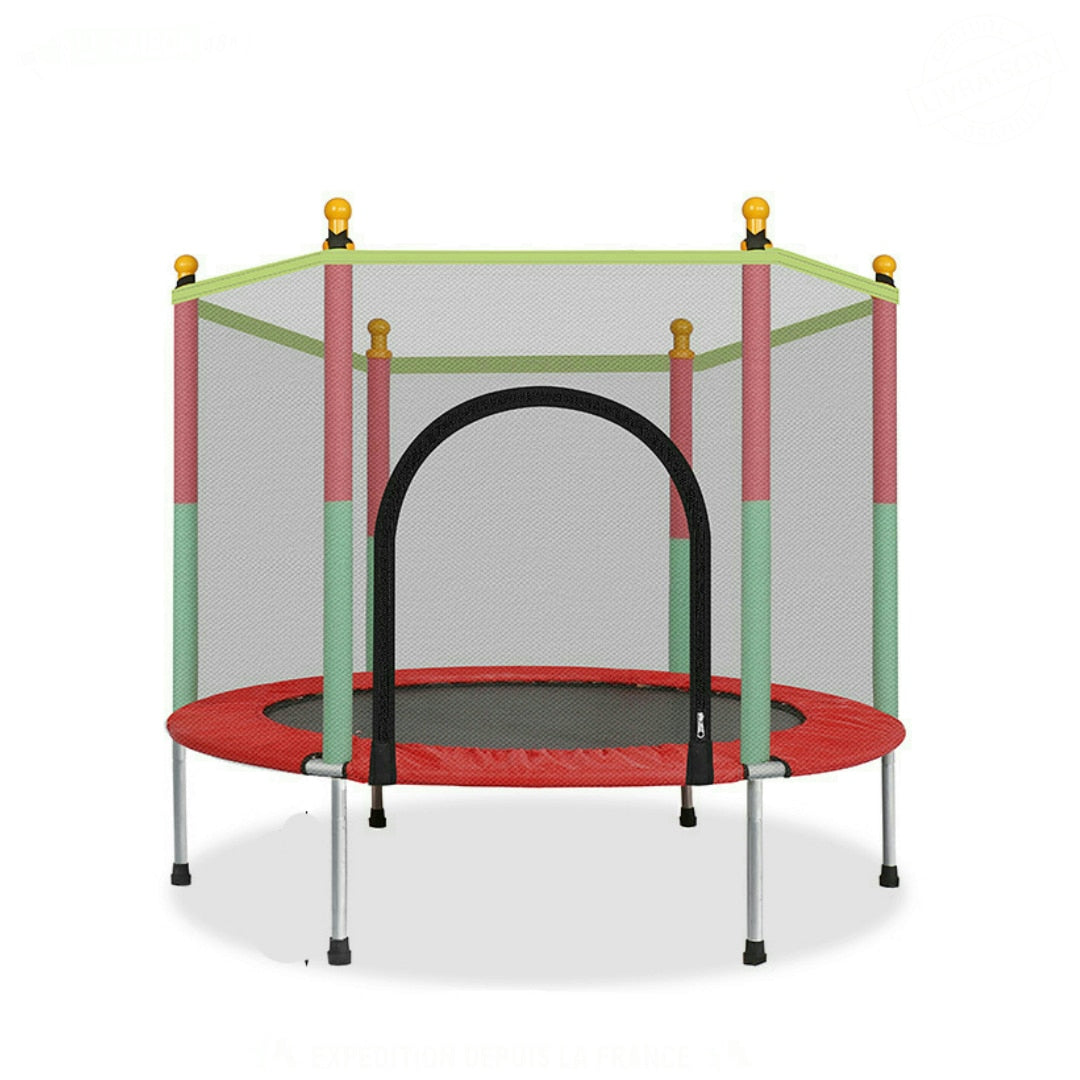 CHILDREN&#39;S TRAMPOLINE FOR KIDS, WITH PROTECTIVE NET, DOOR WITH ZIPPER, 140 CM, FREE SHIPPING