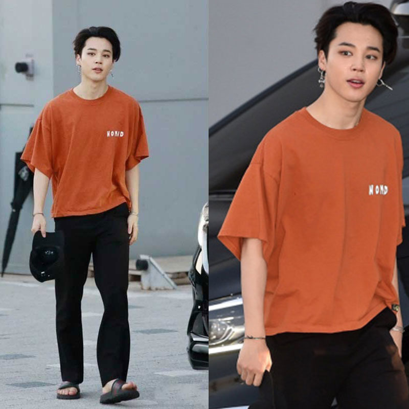 Jimin Tee Orange T-shirt Short Sleeve Top Casual Loose Korean Unisex Fashion Cotton Print Tops Summer O-Neck Bangtan Boys Tshirt