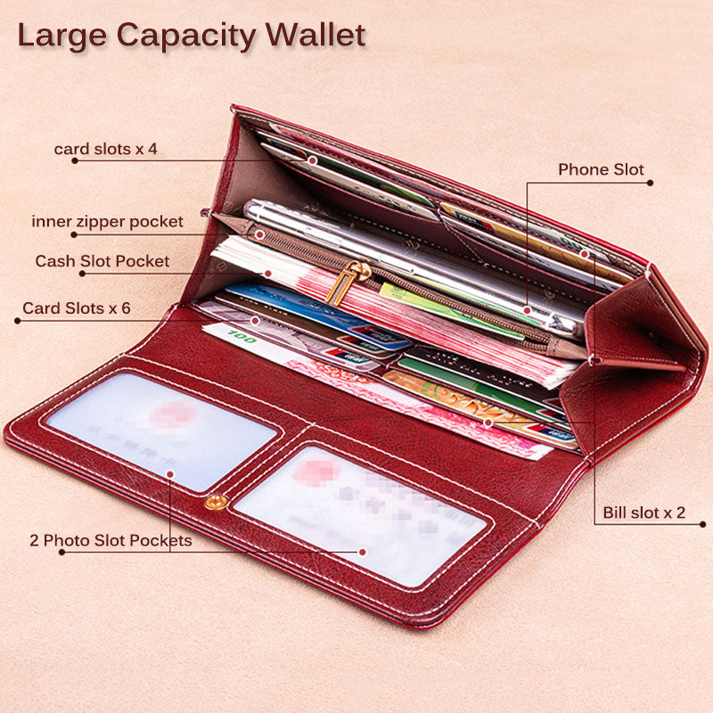 Luxury Design Woman Genuine Leather Wallet RFID Blocking Multi Function Card Holder Organizer Large Capacity Ladies Clutch P