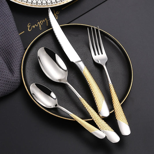 Kitchen Cutlery Tableware Set Golden Spoon Dinnerware Set 18/10 Stainless Steel Western Home Knife Fork Spoon Luxury Cutlery Set