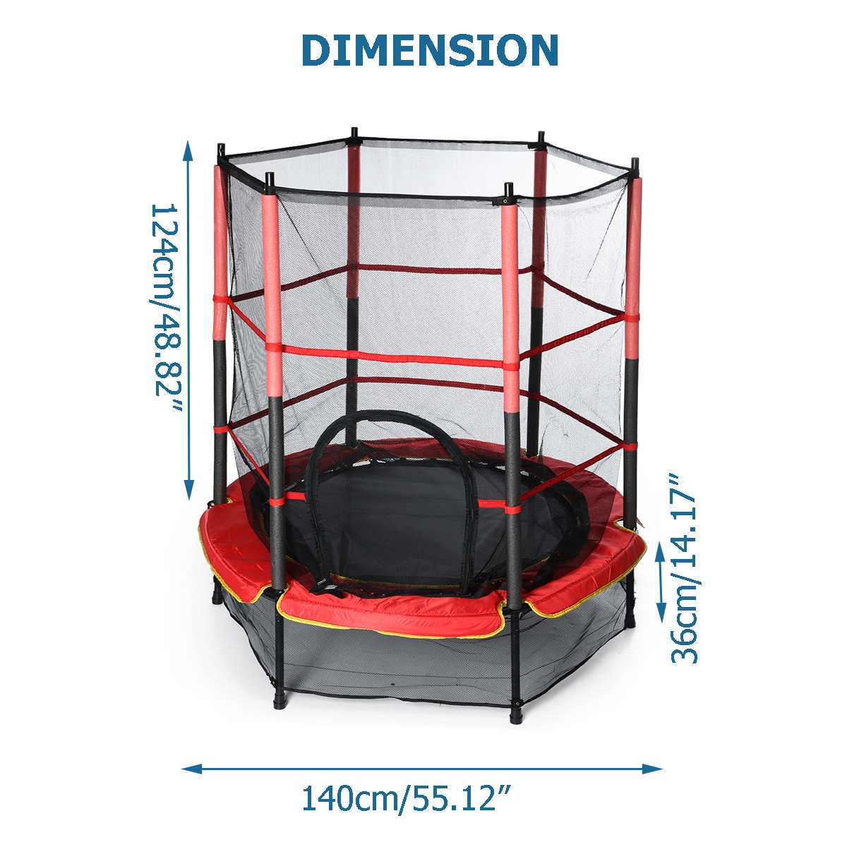 CHILDREN&#39;S TRAMPOLINE FOR KIDS, WITH PROTECTIVE NET, DOOR WITH ZIPPER, 140 CM, FREE SHIPPING