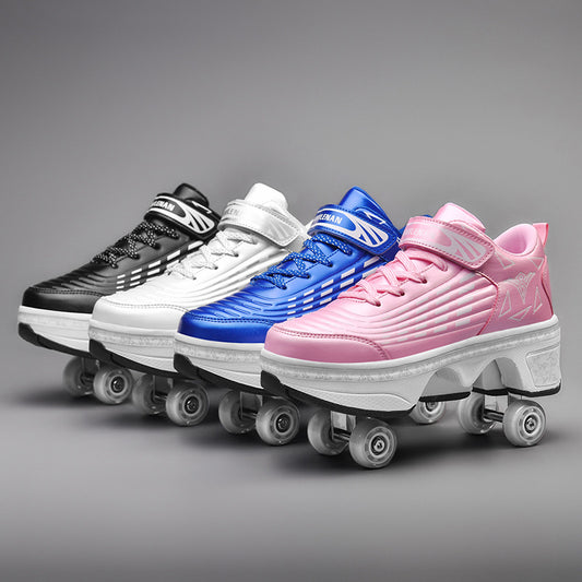 New Four-double Wheel Men's And Women's Children's Multi-color Pulley Shoes